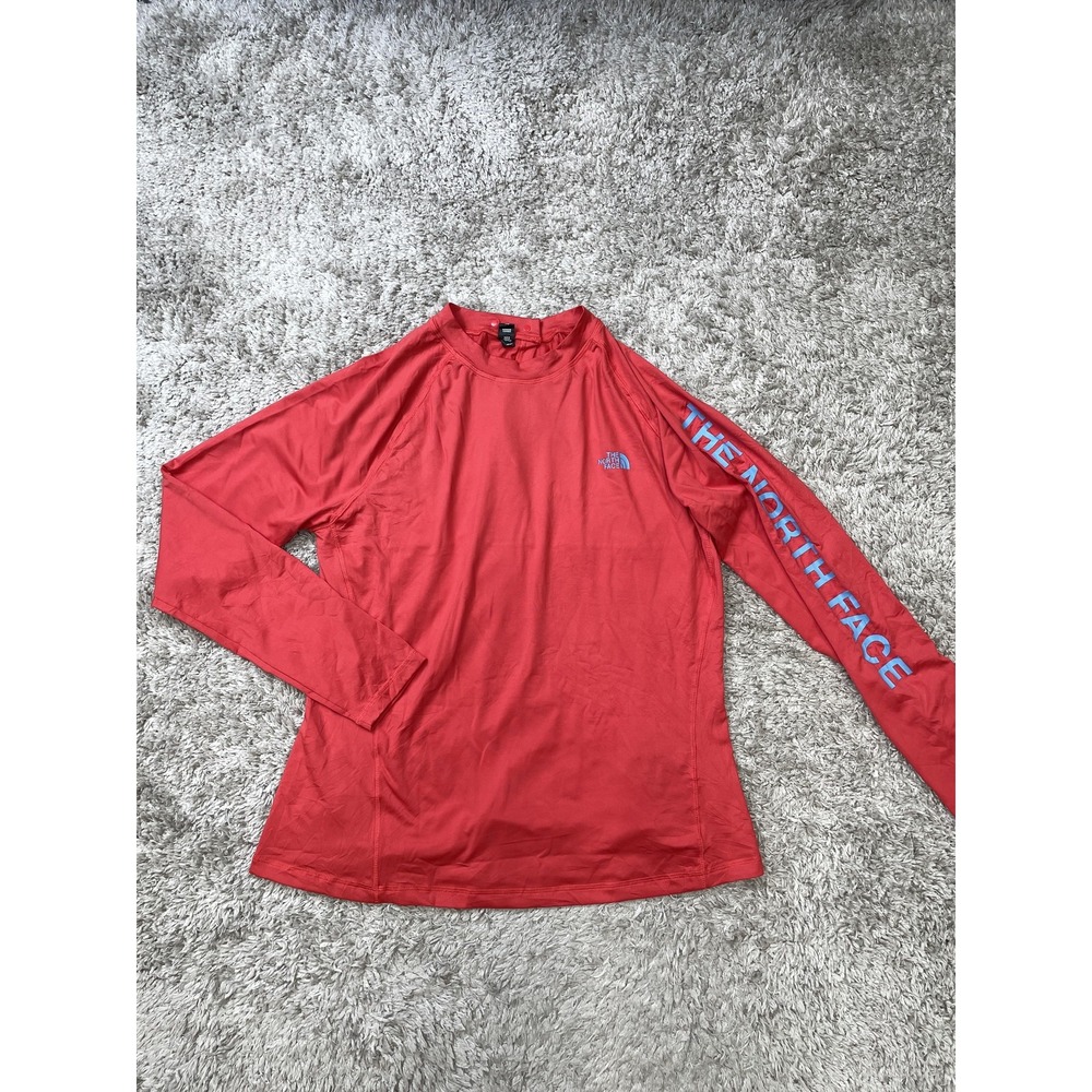 The North Face Swim Shirt Womens XL Coral Red Long Sleeve Rash Guard Sleeve Logo